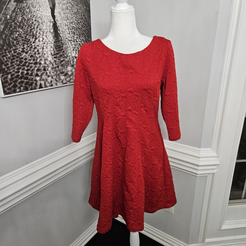 Just...Taylor Dress Womens 8 A Line Long Sleeve Red Floral